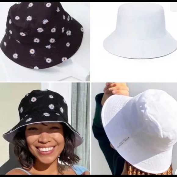 NWT Alice + Olivia Reversible Bucket Hat ~ Black Daisy White One Size - Picture 1 of 7